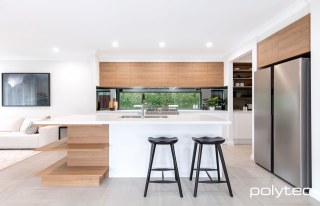 Polytec - Cabinetry in Tasmanian Oak Matt,  and Crisp White Legato.