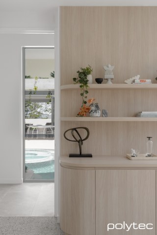 Polytec - Doors, panels and shelving in Soft Walnut Ravine.