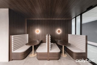 Polytec - Seating, table top, wall and ceiling panels in Cafe Oak Ravine.
