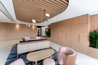 Polytec - Doors, wall panels and ceiling feature in Tasmanian Oak Matt.