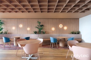 Polytec - Wall panels and tables in Tasmanian Oak Matt.