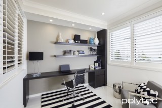 Polytec - Desktop, shelving and drawers in Black Wenge Matt.