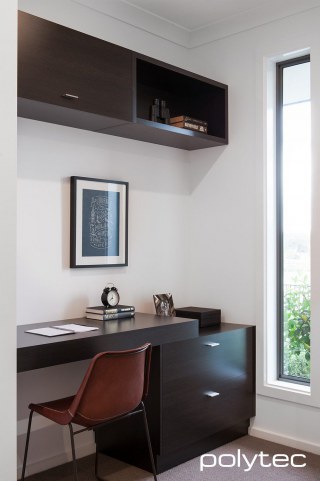 Polytec - Desktop, drawers and shelving in Black Wenge Matt.