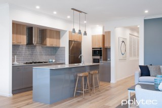 Polytec - Overhead cupboards in Natural Oak Matt.