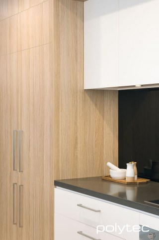 Polytec - Doors and panels in Natural Oak Matt,  and Crisp White Legato.