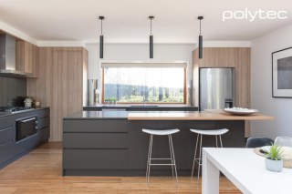 Polytec - Doors and drawers in Cinder Matt, Doors in Natural Oak Ravine.